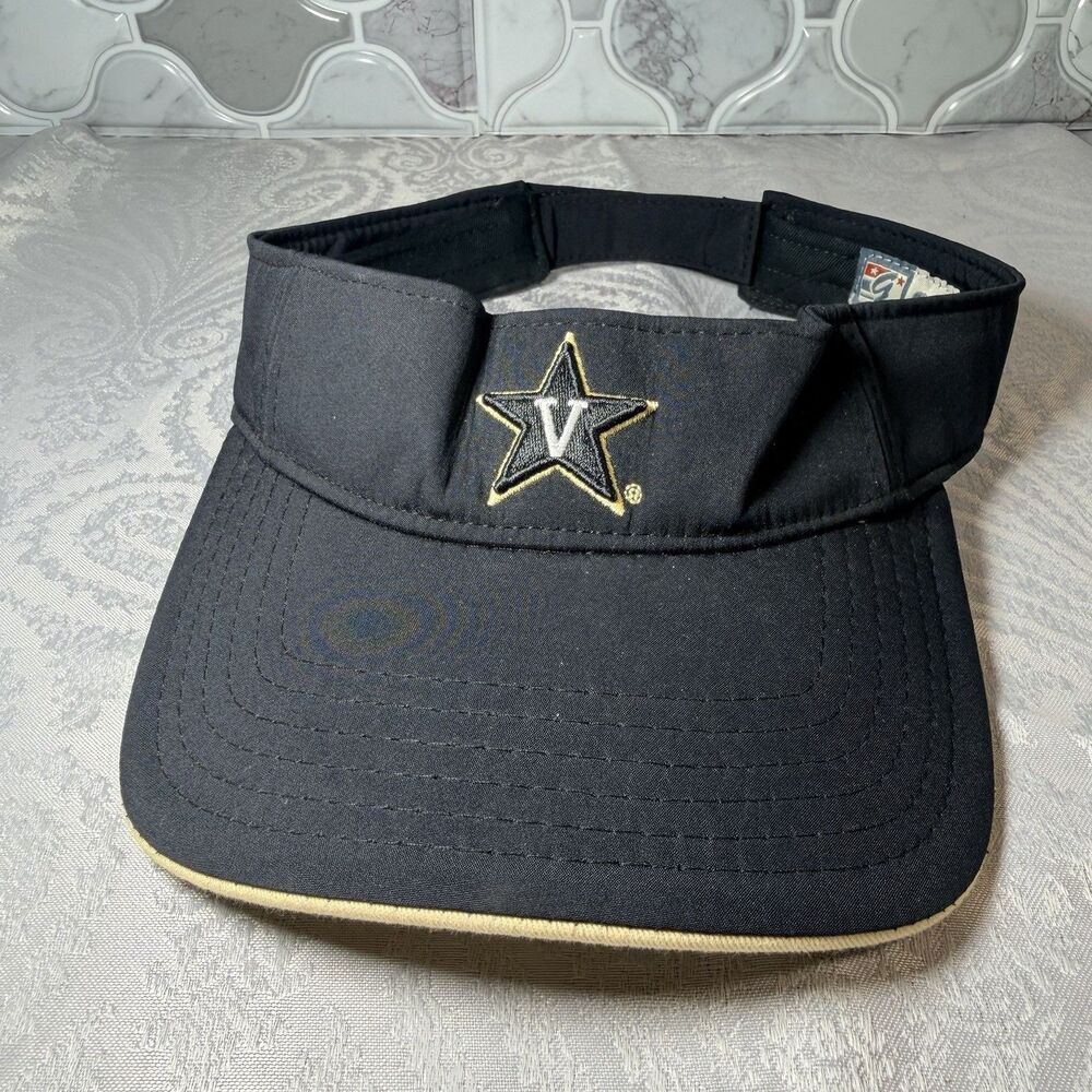 Black Vintage Vanderbilt Commodores Visor The Game Embroidered Gold Logo